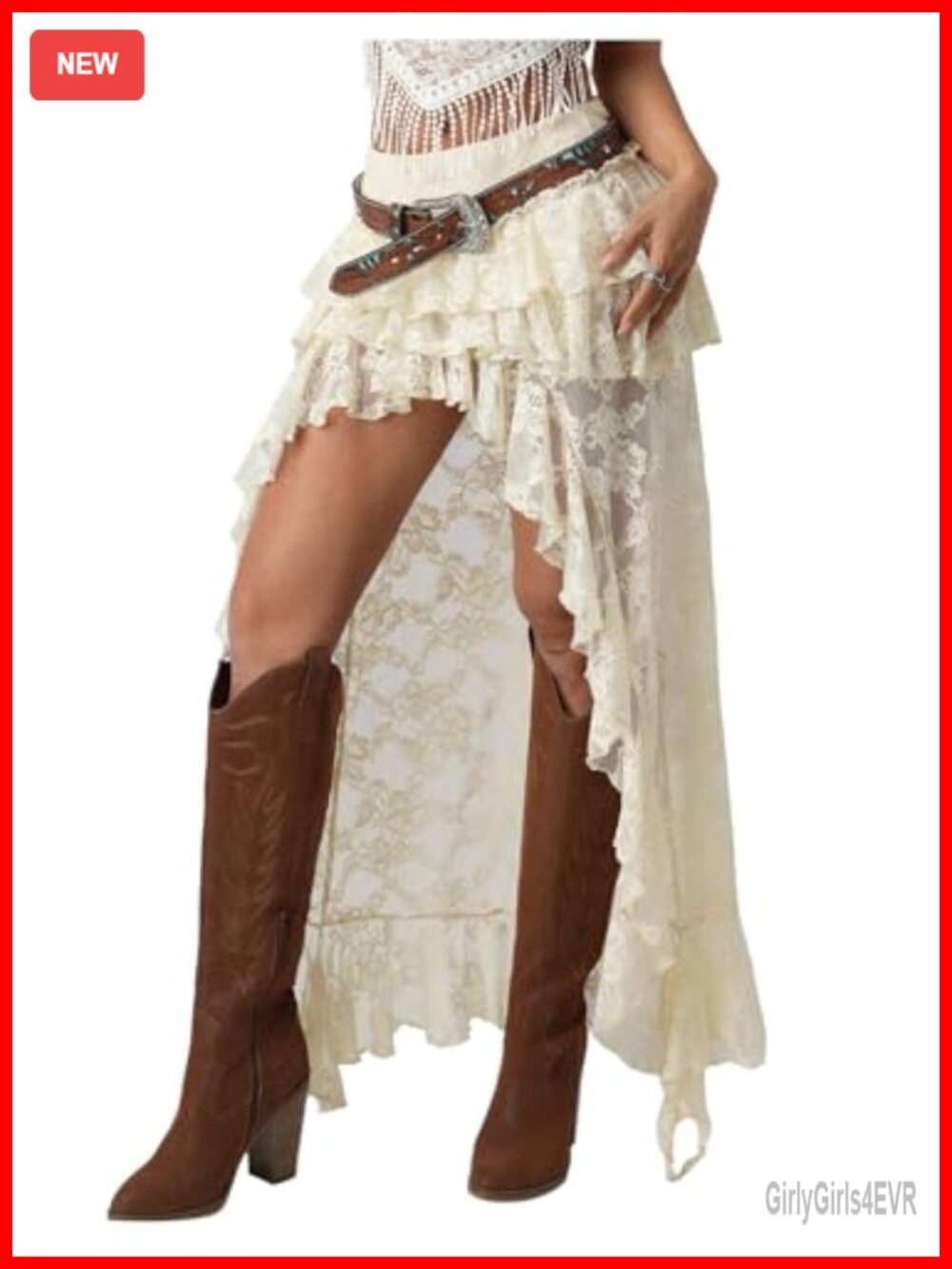 Lace Boho Maxi Skirt Asymmetrical Drop Waist Western Cowgirl